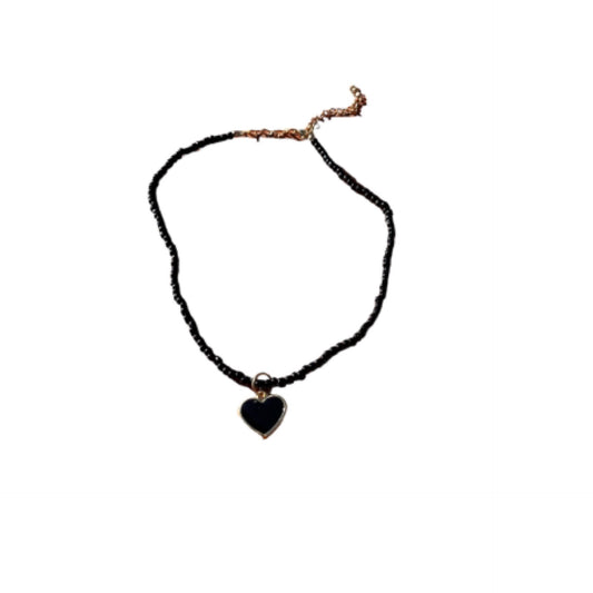 Black Beaded Heart Necklace