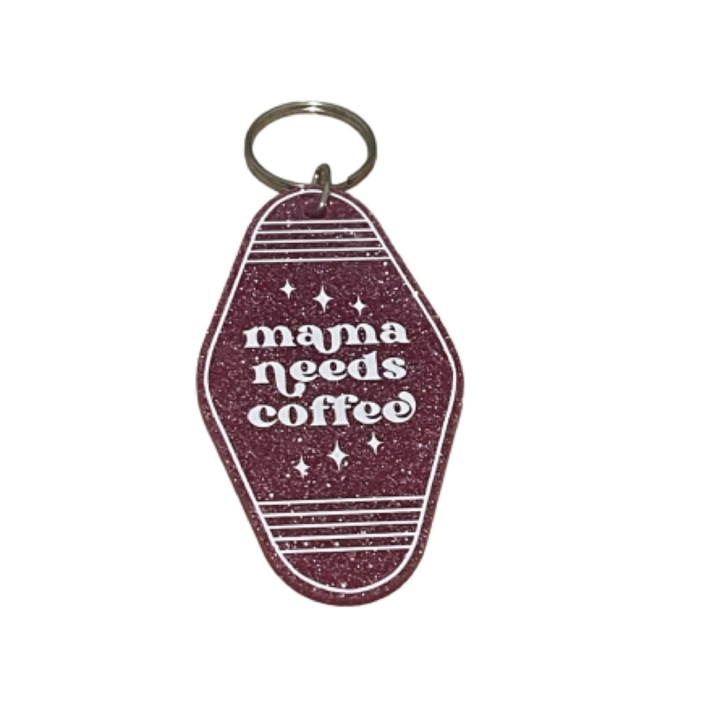 Mama Needs Coffee Pink Glitter Keyring