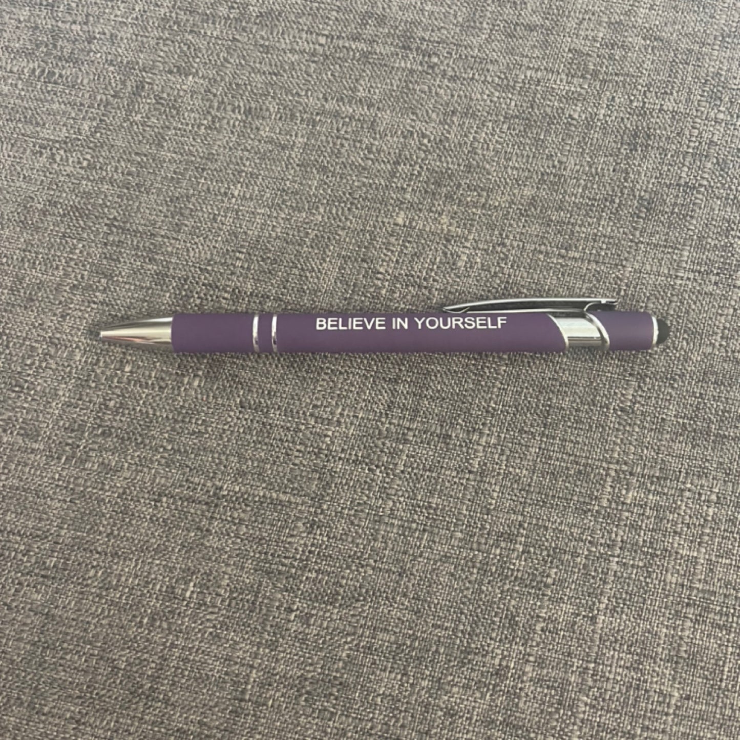 Grape Motivational Pen & Stylus (Black Ink) "Believe in Yourself"