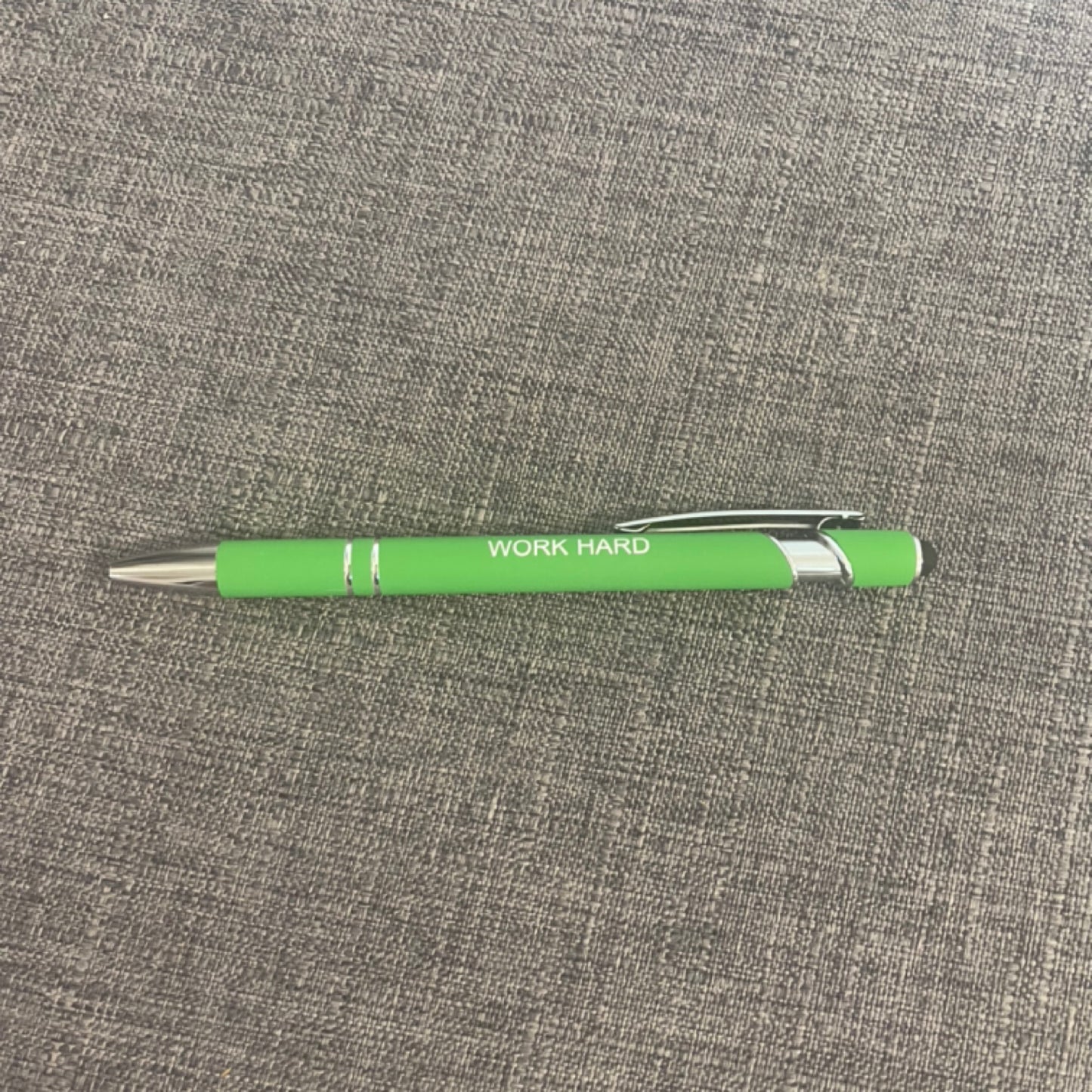 Green Motivational Pen & Stylus (Black Ink) "Work Hard"