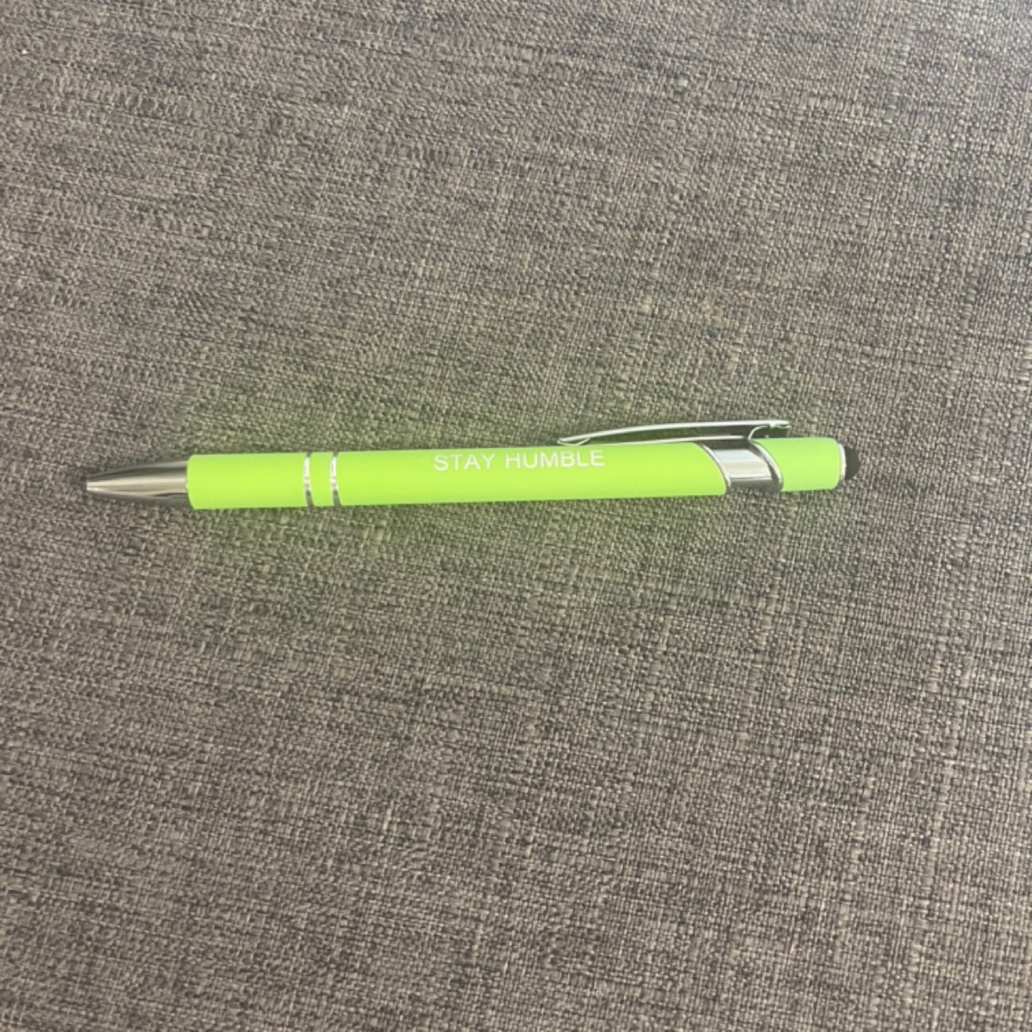 Lime Green Motivational Pen & Stylus (Black Ink) "Stay Humble"