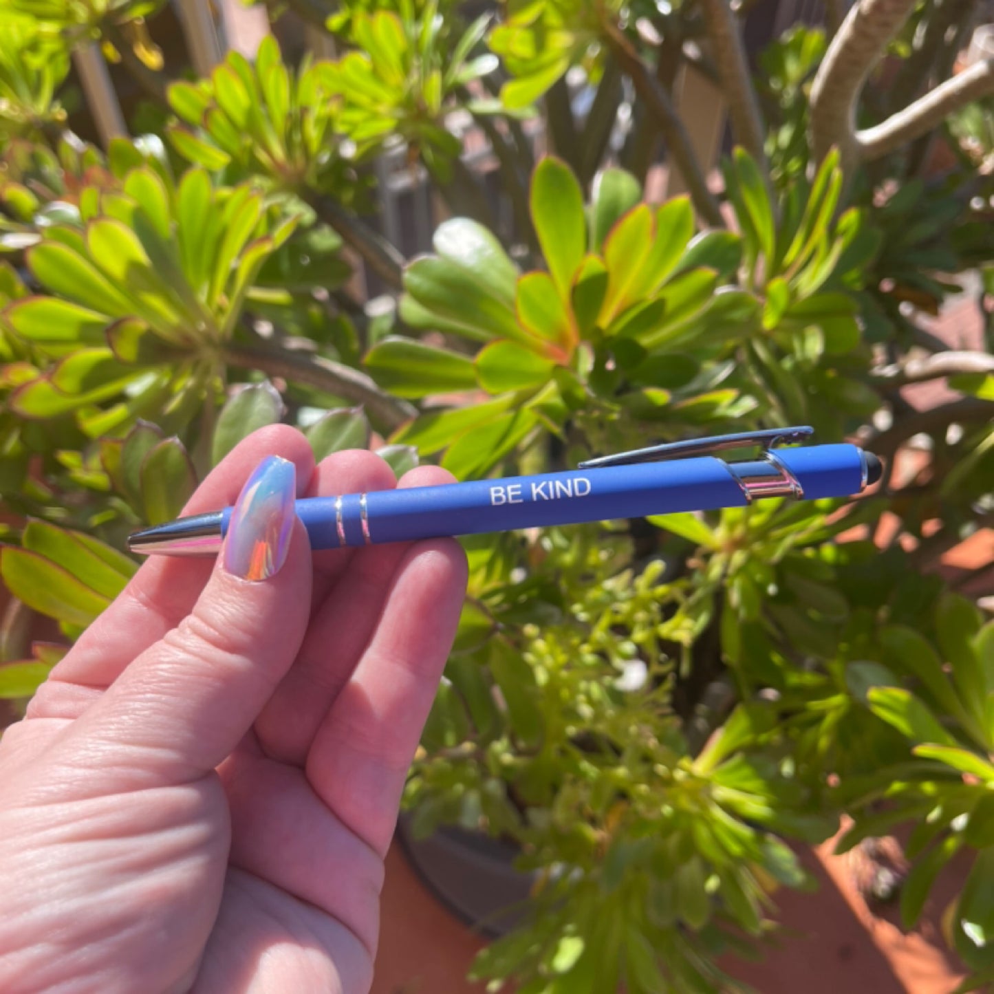 Blue Motivational Pen & Stylus (Black Ink) "Be Kind"