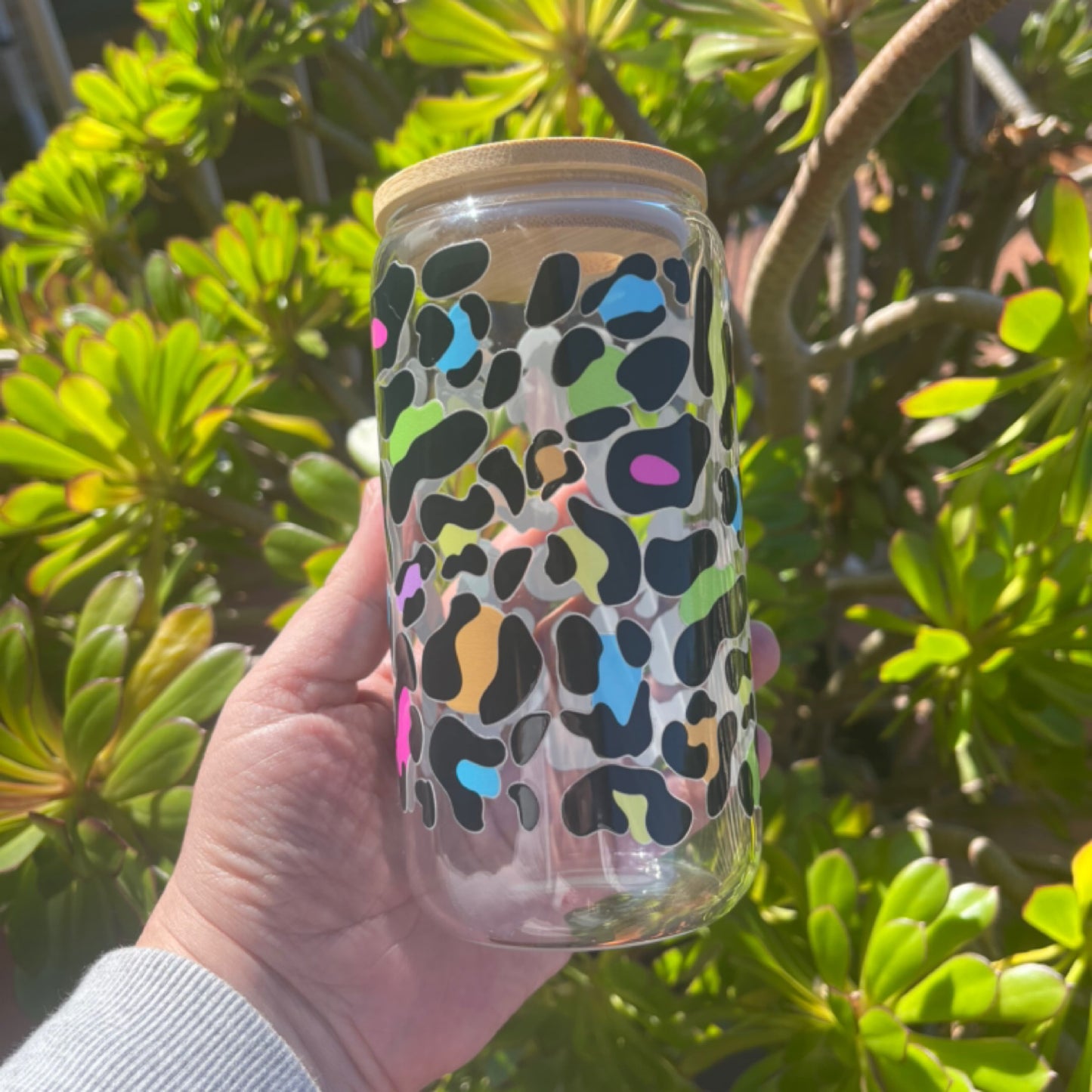 16oz Colourful Leopard Glass Tumbler