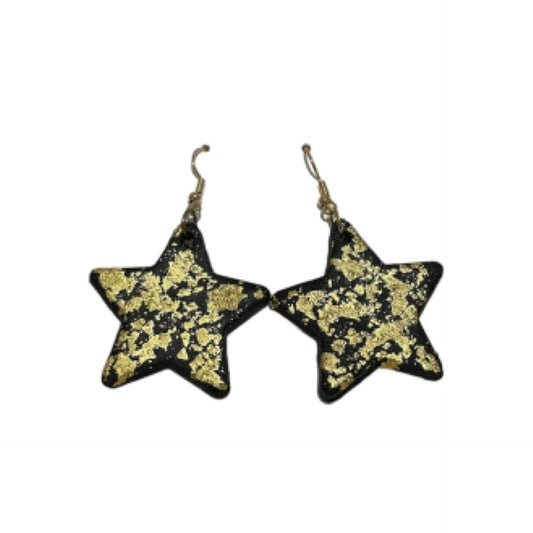 Black Star Clay Dangles with Gold Leaf