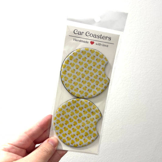 White and Yellow Rubber Ducky Car Coasters